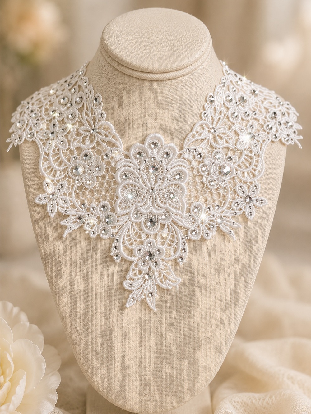 Swarovski Crystal and Venice Lace Necklace Bridal